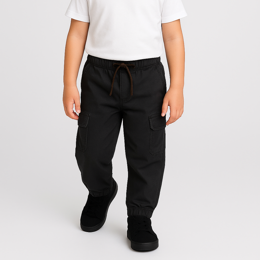 Basic Black 6 Pocket Cargo Pant For Kids