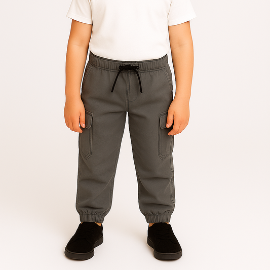 Basic Grey 6 Pocket Cargo Pant For Kids